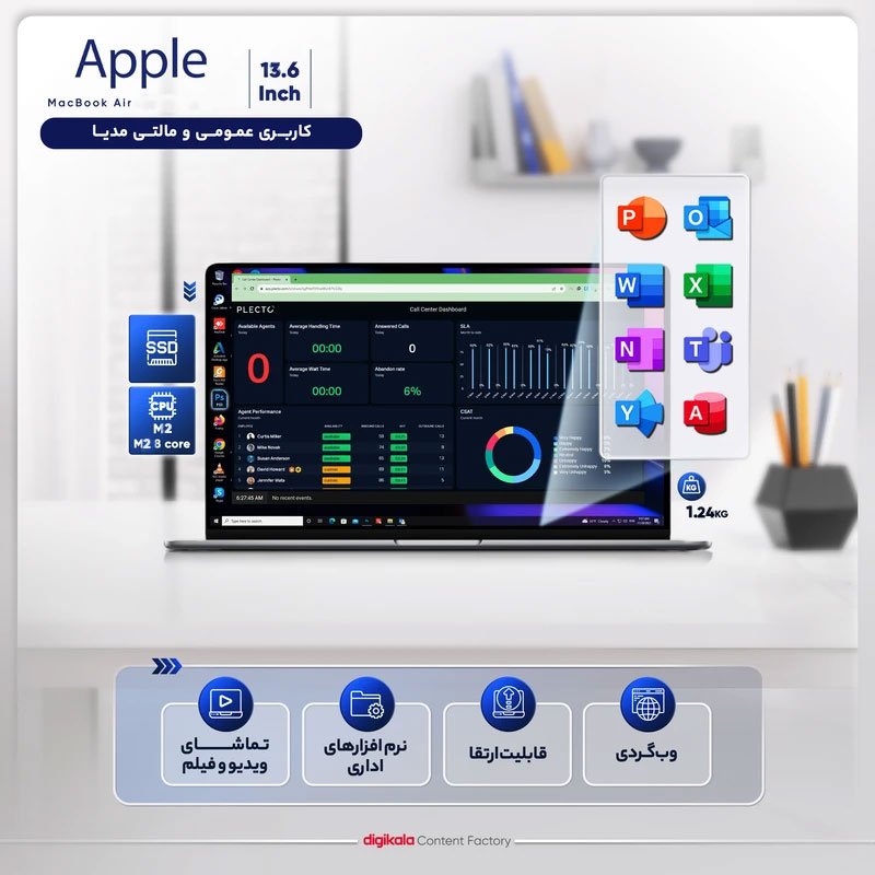 لپ تاپ 13.6 اینچ اپل مدل MacBook Air MLY33 2022 LLA-M2-8GB RAM-256GB SSD