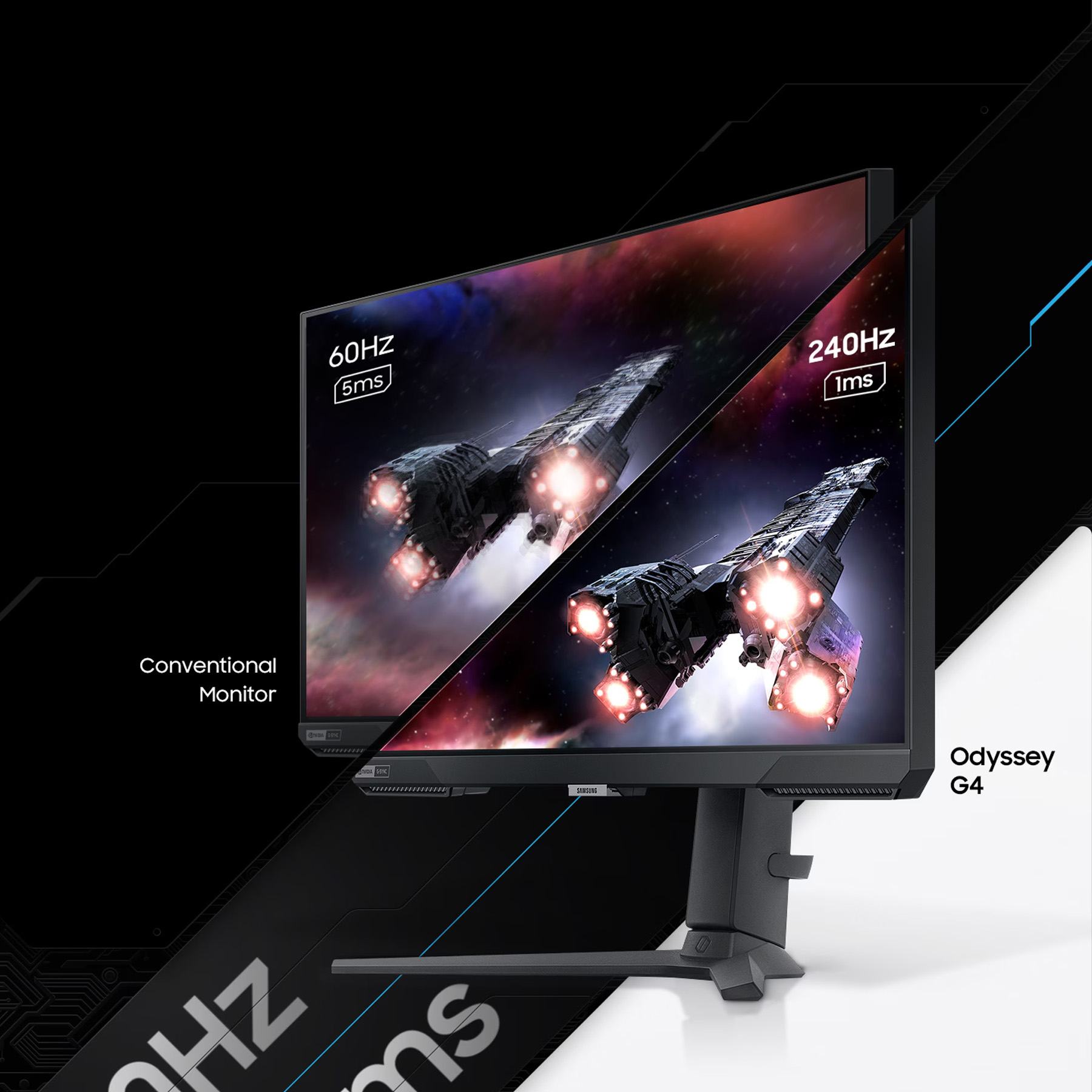 مانیتور گیمینگ 25 اینچ سامسونگ مدل Odyssey G4 G40B LS25BG402EMXUE، رزولوشن Full HD، پنل IPS، نرخ بروزرسانی 240 هرتز، با نسبت تصویر 16:9، دارای پورت HDMI و DisplayPort و خروجی هدفون