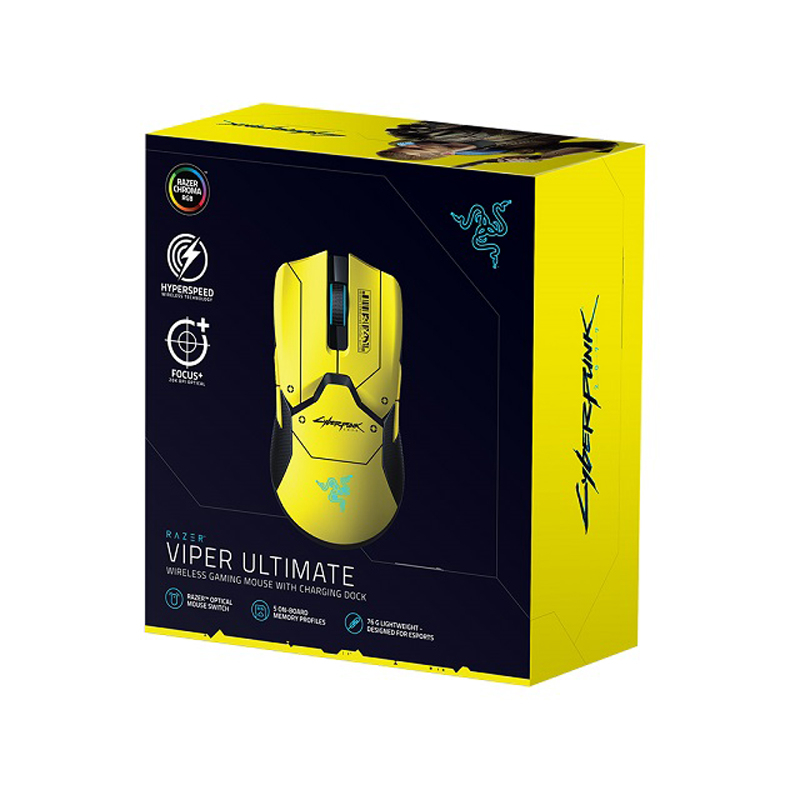 ماوس مخصوص بازی ریزر مدل Viper Ultimate - Cyberpunk 2077 Edition به همراه پایه شارژر