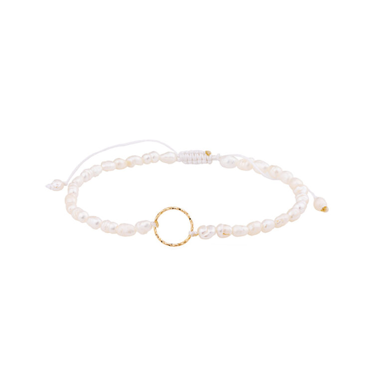 دستبند طلا 18 عیار زنانه گالری شیدا مجد مدل حلقه تراش مروارید ریز