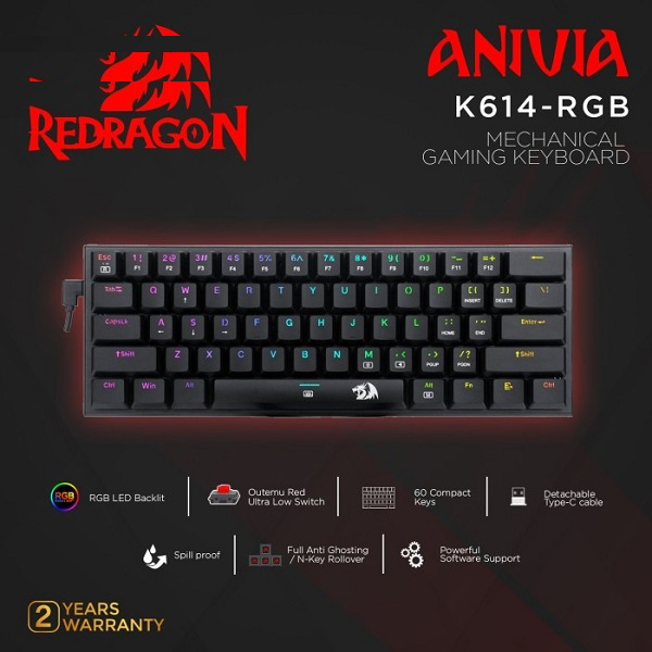 کیبورد مخصوص بازی ردراگون مدل K614 ANIVIA RGB