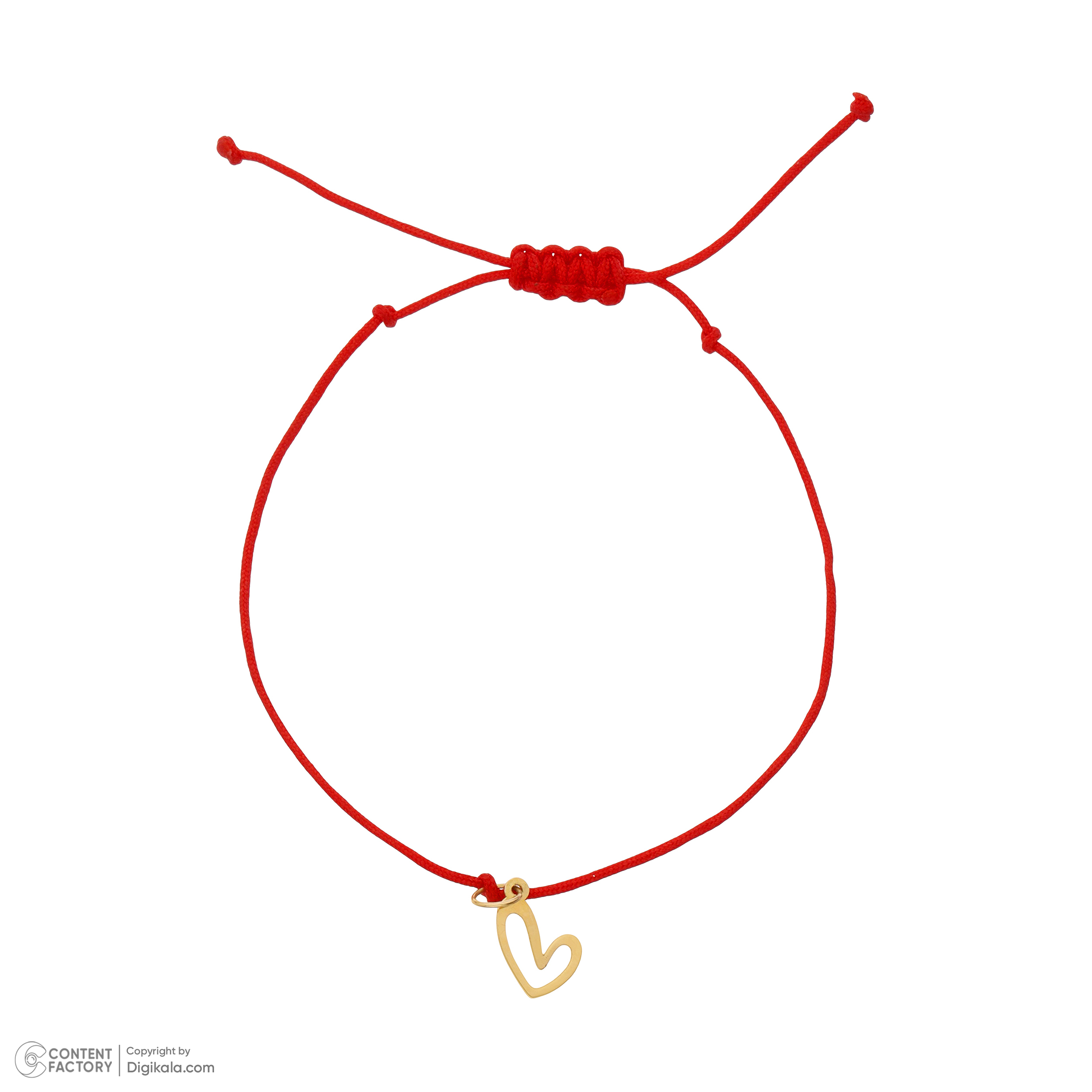 دستبند طلا 18 عیار زنانه گالری شیدا مجد مدل قلب توخالی نخی قرمز