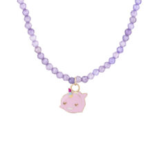 گردنبند طلا 18 عیار دخترانه گالری شیدا مجد مدل دلفین میناکاری سنگی رنگ بنفش